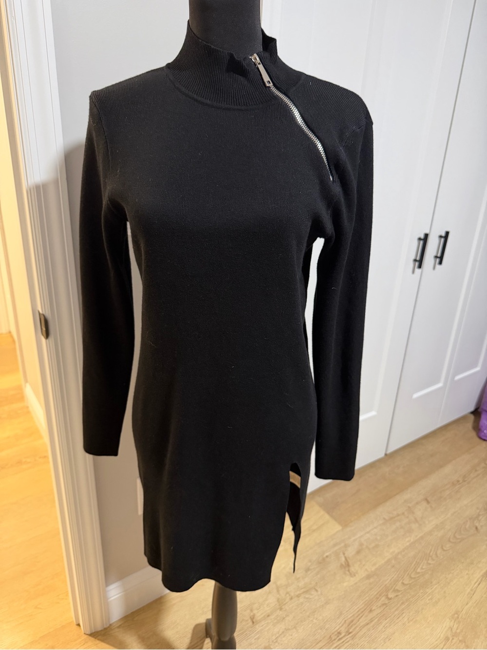 Cable & Gauge Black Asymmetric Zip Knit Dress